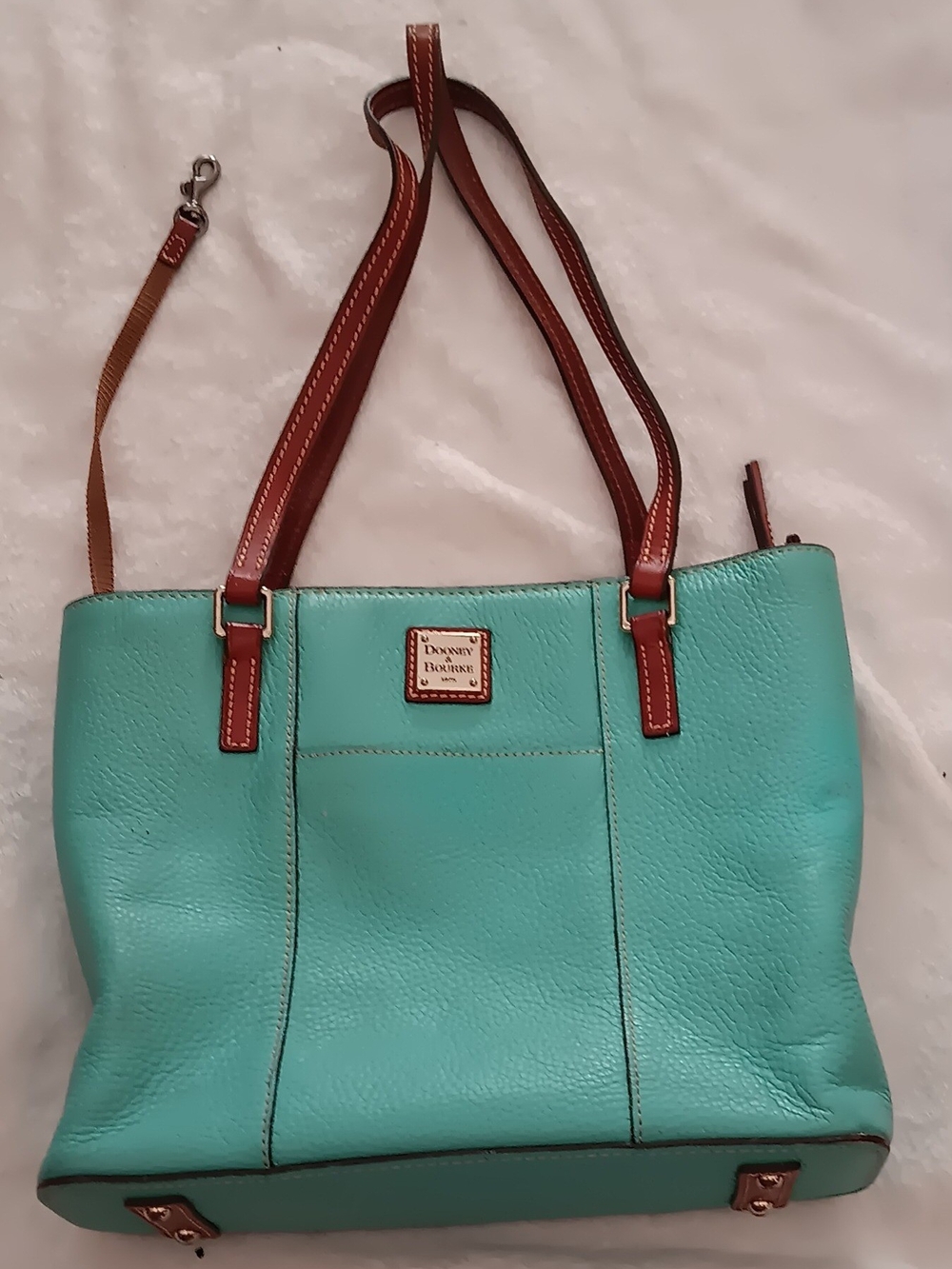 Dooney & Bourke Turquoise Leather Tote with Brown Straps